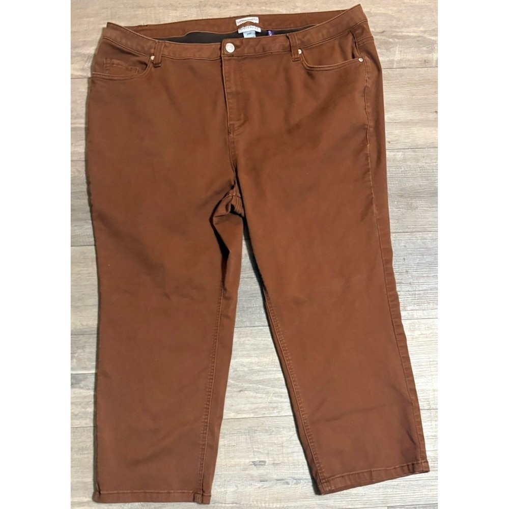 Catherines Sateen Pants Womens 26P Brown Stretch Denim Straight Leg Plus Size